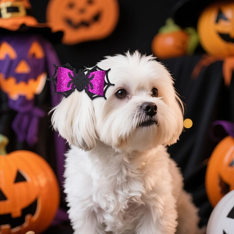 Fermagli per Capelli per Animali Domestici in Feltro Glitterato di Halloween Con Fiocco a Forma di Ragno Pipistrello Diavolo