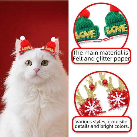 Christmas Reindeer Antler Hair Clips For Dogs Cats Festive Pet Hairpin With Bell Glitter Felt Holiday Hair Accessories