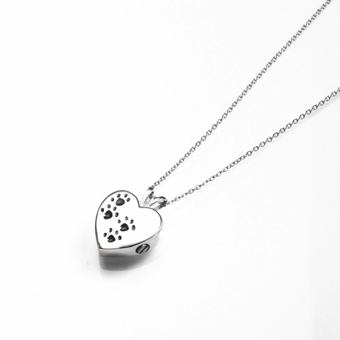 Stainless Steel Heart Paw Print Urn Necklace For Pet Human Ashes Commemorative Cremation Jewelry Drip Oil Pendant Necklace
