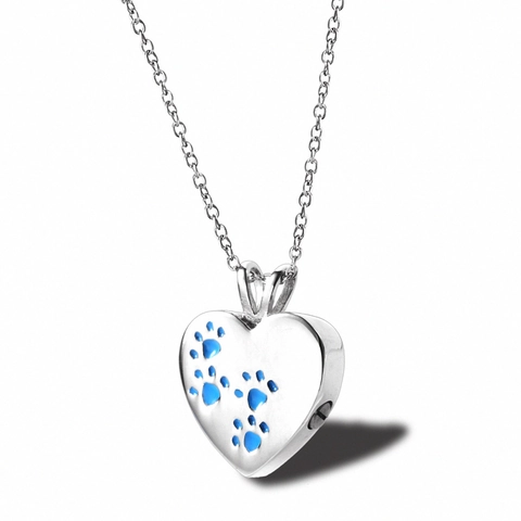 Stainless Steel Heart Paw Print Urn Necklace For Pet Human Ashes Commemorative Cremation Jewelry Drip Oil Pendant Necklace