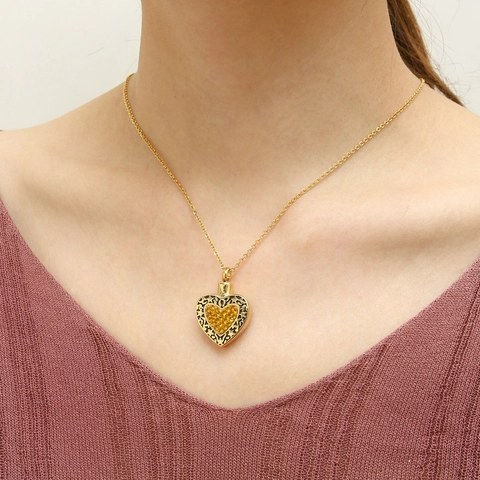 Stainless Steel Openable Heart Urn Pendant Necklace With Zirconia Hollow Memorial Jewelry For Men Women Gold Black