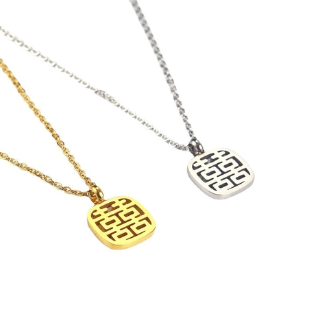 Edelstahl Hohl Doppelglück Anhänger Halskette Ohrstecker Ohrhänger Chinesischer Stil Gold Silber Hochzeitsschmuck