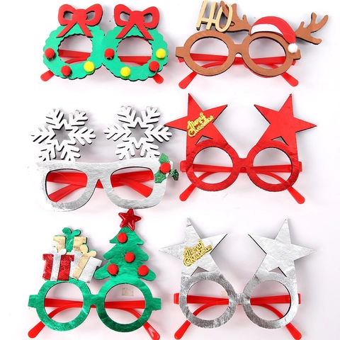 2026 New Year Christmas Party Glasses Frame Plastic Felt Glitter Christmas Tree Reindeer Star Festive Photo Booth Props