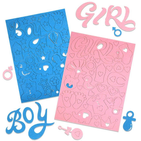 Gender Reveal Party Felt Stickers DIY Baby Boy Girl Theme Decoration Cute Cartoon Self Adhesive Pregnancy Photo Props
