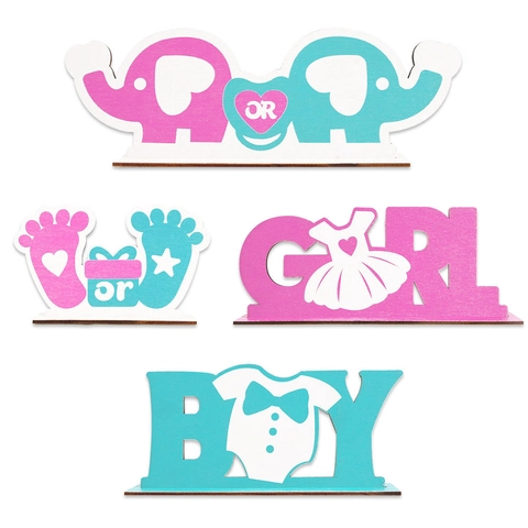 Holz Gender Reveal Party Dekorationen Boy Or Girl Tischschilder Blau Rosa Elefant Baby Shower Ornamente