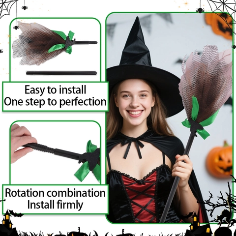 Halloween Witch Broomstick Detachable Gauze Witch Broom For Kids Costume Party Cosplay Decoration Prop Witch Accessories
