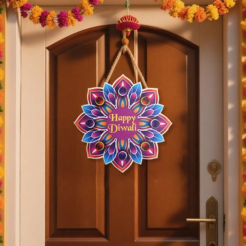 Happy Diwali Holzschild Hängende Dekoration Mandala Pfau Blume Bedruckt Türschild Festival Home Decor Party Zubehör