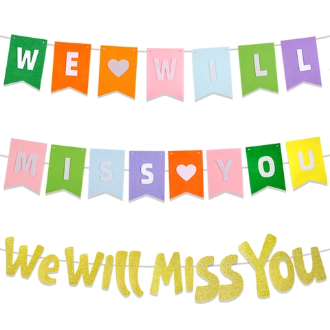 We Will Miss You Banner Abschied Rente Abschlussfeier Dekoration Mehrfarbig Filz Und Gold Glitzer Papier Hängende Girlande