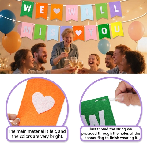 Pancarta Temática de Jubilación Letra con Brillo Decoraciones para Fiesta de Despedida Banderines Cuadrados de Fieltro Guirnalda
