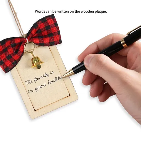 Etiquetas Colgantes de Madera de Navidad DIY Con Lazo de Cinta Campana Dorada Letreros de Mensaje de Madera Natural para Decoración