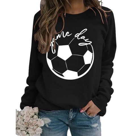 Sweat-shirt À Manches Longues Et Col Rond Pour Femmes Mélange De Coton Imprimé Football Game Day Pull Décontracté