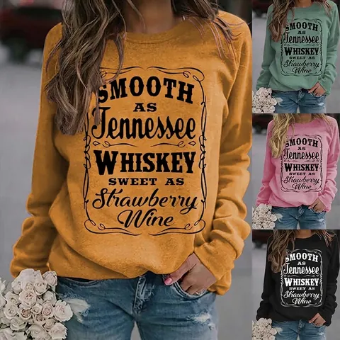 Women Sweatshirt Cotton Polyester Crewneck Long Sleeve Retro Letter Print Casual American Streetwear Pullover