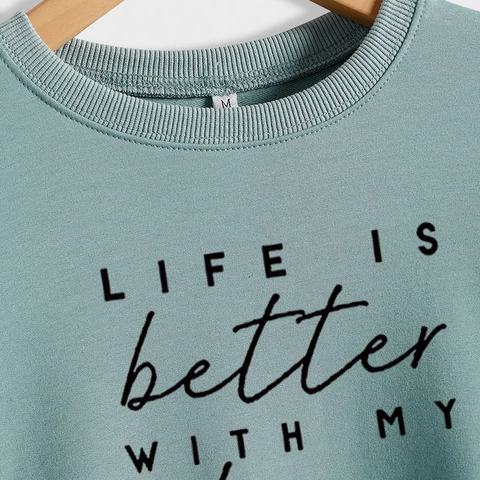 Damen Sweatshirt Rundhalsausschnitt Langarm Baumwollmischung Lockerer Pullover Slogan Print Lässig Streetwear