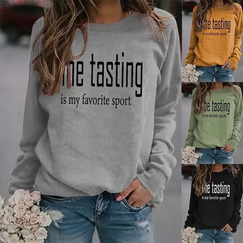 Γυναικείο Φούτερ Wine Tasting Is My Favorite Sport Γραφικό Σχέδιο Μακρυμάνικο Στρογγυλή Λαιμόκοψη Μείγμα Βαμβακιού Χαλαρό Πουλόβερ