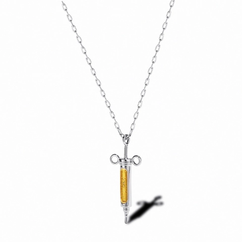 Trendy Hip Hop Syringe Pendant Necklace For Men Women Stainless Steel Gold Silver Two Tone Needle Jewelry Streetwear Accessory