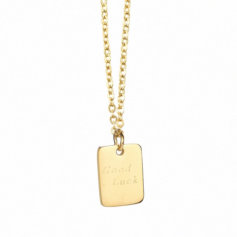 Collana Con Pendente Quadrato Minimalista Good Luck Acciaio Inossidabile Placcato Oro 18K Catena Clavicola Per Donna Gioielli Regalo