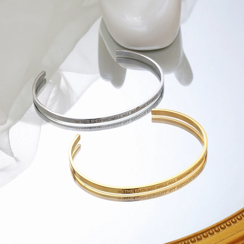 Bracciale Rigido in Acciaio al Titanio Minimalista Con Citazione Incisa Storie Ispiratrici Lucido Per Gioielli Unisex