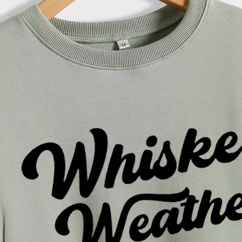 Whiskey Weather Buchstabendruck Sweatshirt Damen Rundhals Langarm Lässiger Pullover Baumwollmischung Streetwear