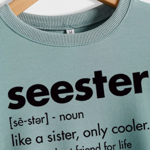 Dames Casual Katoenmix Sweatshirt Ronde Hals Lange Mouwen Letterprint Seester Definitie Losse Pullover Mode Top