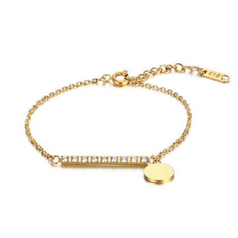 Bracciale con Ciondolo da Donna in Acciaio al Titanio Zirconia Barra E Disco Rotondo Elegante Minimalista Catena da Polso Regolabile Gioielli