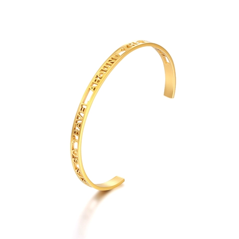Brazalete de Acero Inoxidable Letras Caladas Go Travel Around The World Pulsera Abierta Ajustable Hombre Mujer Joyería