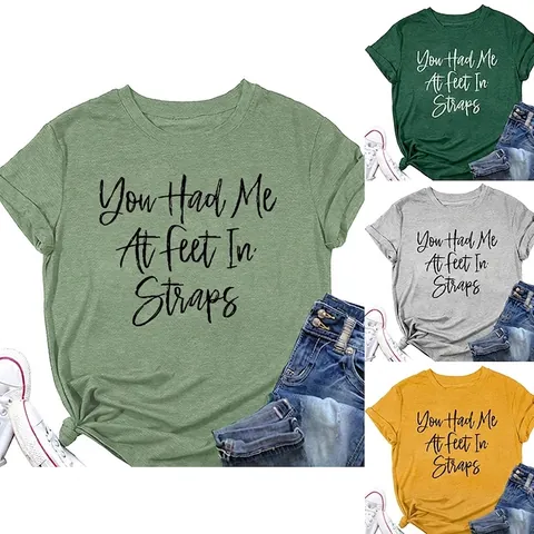 Maglietta da Donna in Misto Cotone Girocollo Manica Corta Con Stampa Artistica di Lettere Stile Streetwear Tee Estiva