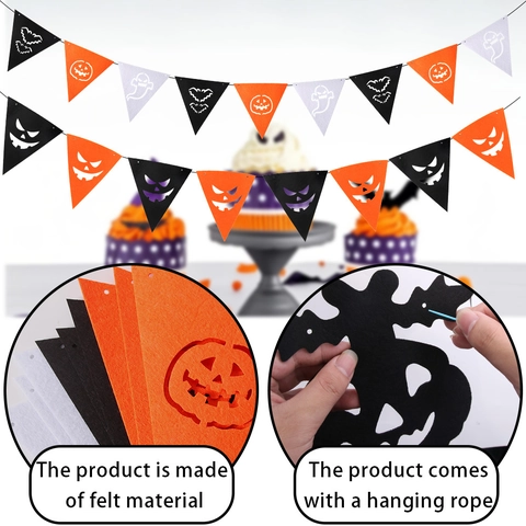 Halloween Banner Garland Non-woven Skull Pumpkin Spider Web Triangle Bunting Flag Spooky Party Home Indoor Hanging Ornament