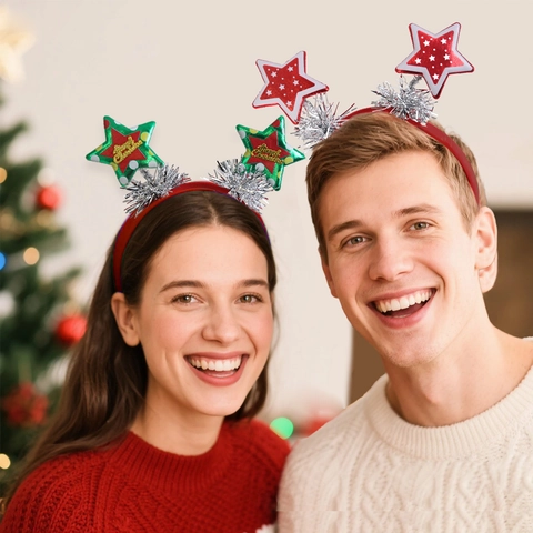 Cerchietto Natalizio con Stella Albero di Natale Fiocco di Neve Lametta Copricapo Decorativo per Festa di Natale Bambini Adulti