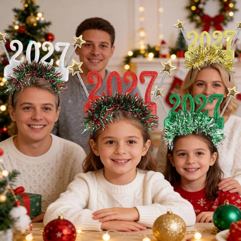 2027 Neujahr Party Haarreif Glitzer Stern Zahlen Bopper Haarreif Weihnachten Kostüm Party Brille Zubehör Für Damen Kinder
