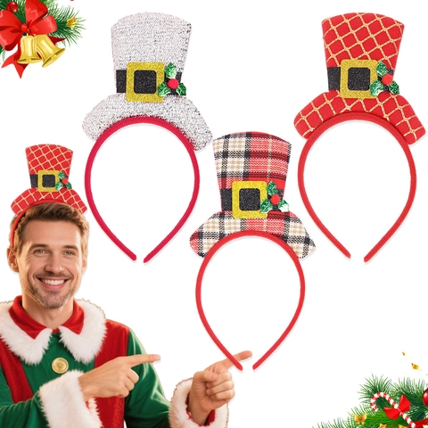 Cerchietto con Mini Cilindro di Natale per Decorazione Festa Plaid Scozzese Bronzatura Accessori Costume per Vacanze