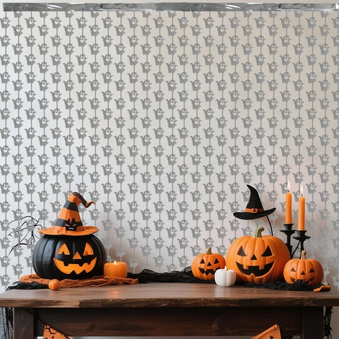 Halloween Geist Form Folie Fransenvorhang PET Glänzende Türhintergrund Für Gruselige Party Veranstaltungsort Wanddekoration Foto Requisite