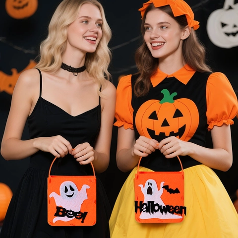 Sac Fourre-tout en Feutre Halloween Enfants Citrouille Fantôme Chauve-souris Sac Cadeau Bonbons Décoration Fête
