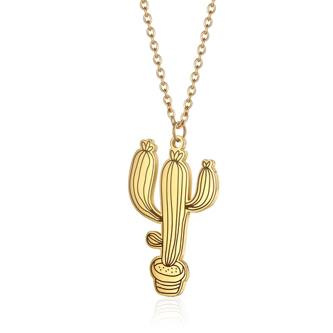 Titaniumstaal Cactus Potplant Hanger Halsketting Schattige Minimalistische Plant Sieraden Voor Mannen Vrouwen Dagelijks Goud Zilver Roségoud Cadeau