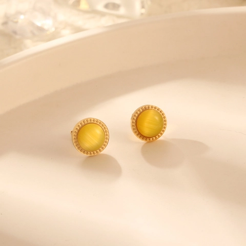 Westlicher Trend Runde Katzenaugenstein Ohrstecker Edelstahl Vintage Geometrische Perlenkante Ohrringe Schmuck Für Damen