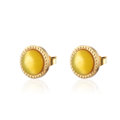 Westlicher Trend Runde Katzenaugenstein Ohrstecker Edelstahl Vintage Geometrische Perlenkante Ohrringe Schmuck Für Damen