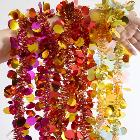 Macaron Round Disc Tinsel Garland Metallic Sequin Hanging Streamer For Birthday Wedding Party Ceiling Wall Decoration