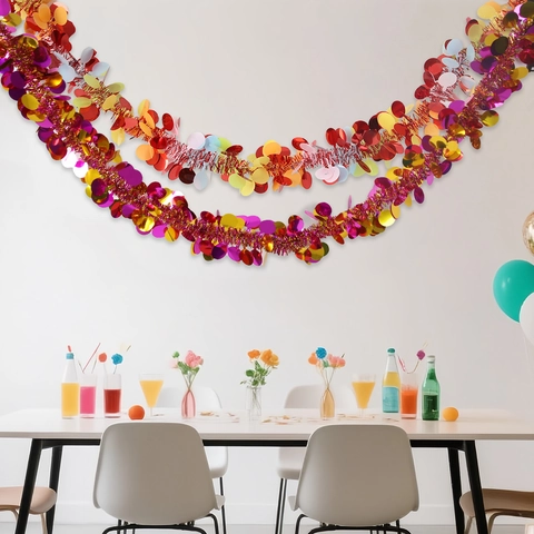 Macaron Paillette Circulaire Guirlande de Noël PET Décoration de Fête Noël Fleur de Tirage Colorée Ornement Suspendu pour Anniversaire Festival Mariage