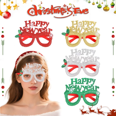 Lunettes de Fête Bonne Année Cadre Lettres Pailletées Accessoires Photo Réveillon de Noël Lunettes Festives pour Hommes Femmes Enfants