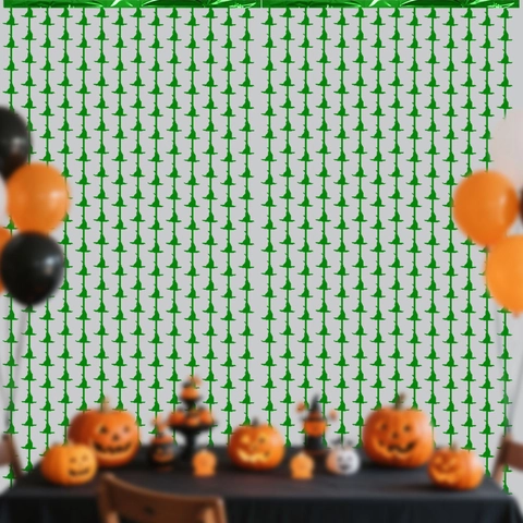 Halloween Hexenhut Metallische Folie Fransenvorhang Party Hintergrund Dekoration Grün Schwarz Hängende Streamer Hintergrund Dekor