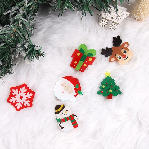 Barrettes Cheveux Noël Acrylique Dessin Animé Père Noël Renne Bonhomme De Neige Épingles À Cheveux Enfants Filles Femmes Fête