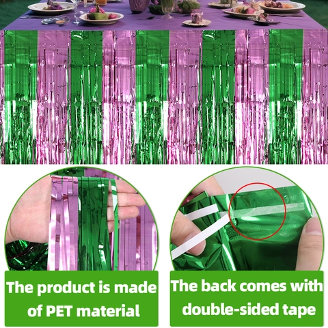 Gonna da Tavolo in Lametta a Righe Rosa Verde Tenda a Frange in Foglio PET per Decorazione Festa Compleanno Halloween