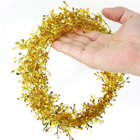 Metallic Star Tinsel Garland For Christmas Party Decoration Shiny Wire Garland For Wedding Birthday Celebration Home Hanging Ornament