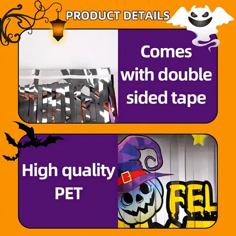 Pancarta Cortina de Flecos Feliz Halloween PET Plástico Fantasma Calabaza Murciélago Decoración Colgante Para Fiesta Halloween