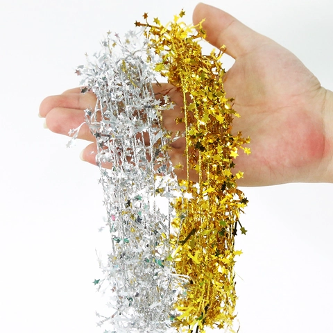 Metallic Star Tinsel Garland For Christmas Party Decoration Shiny Wire Garland For Wedding Birthday Celebration Home Hanging Ornament