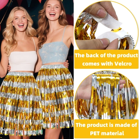 Goud Zilver Metallic Tinsel Rok Voor Volwassenen Kinderen Cheerleader Performance Dans Kostuum Glanzende Franje Party Rok Decoratie Props