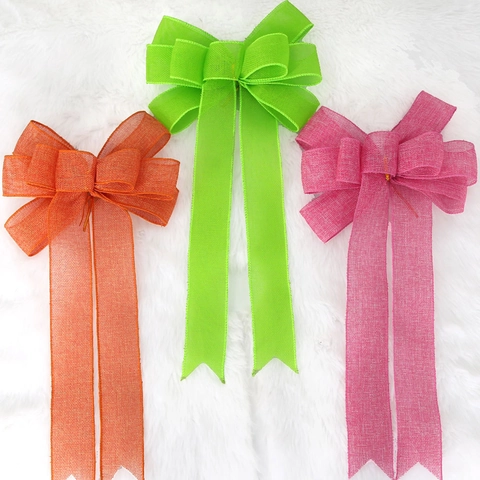 Grandes Lazos Decorativos de Estilo Arpillera de Colores Con Colas Largas Adornos de Cinta de Poliéster Para Pascua Navidad