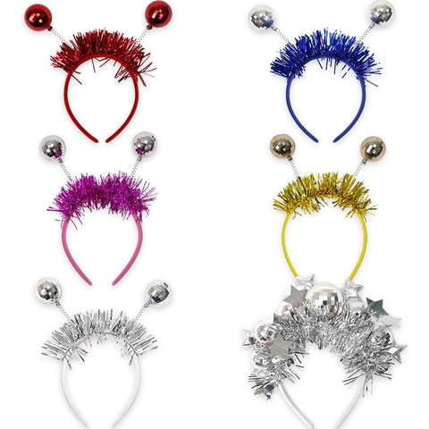 Diadema de Fiesta con Bola de Discoteca Brillo Oropel Espejo Bola Estrella Accesorio de Disfraz para Navidad Cumpleaños