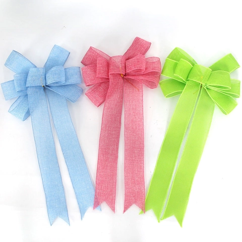 Large Colorful Burlap Style Decorative Bows With Long Tails Polyester Ribbon Ornaments For Easter Christmas Party Decor