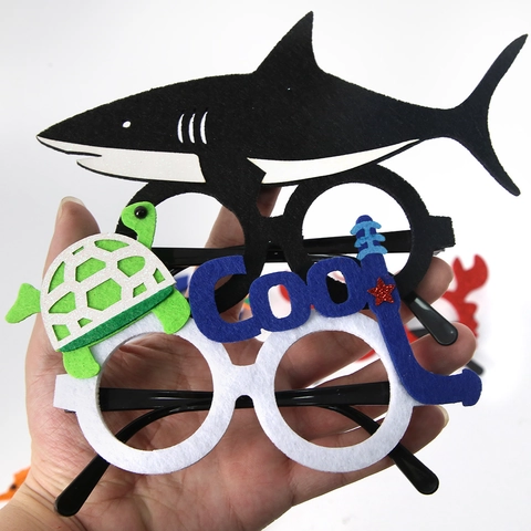 Children Ocean Theme Party Glasses Glitter Felt Shark Turtle Crab Starfish Decorative Photo Props For Summer Beach Party