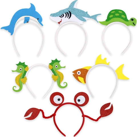Cerchietto Animali Marini per Festa Compleanno Bambini Squalo Delfino Granchio Tartaruga Cavalluccio Marino Pesci Tropicali Accessori Foto